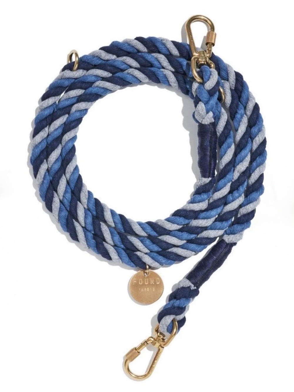 GRAY, BLUE UP-CYCLED ROPE DOG LEASH BY FOUND MY ANIMAL ADJUSTABLE & HANDCRAFTED